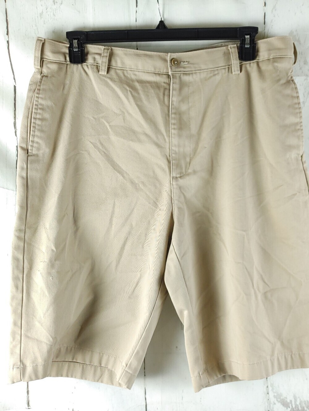 Lands' End Men's Flat Front Shorts Khaki Beige Chino Size 38 100% Cotton